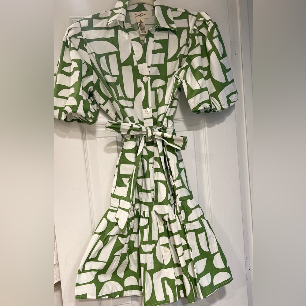 Green and white geometric Dress